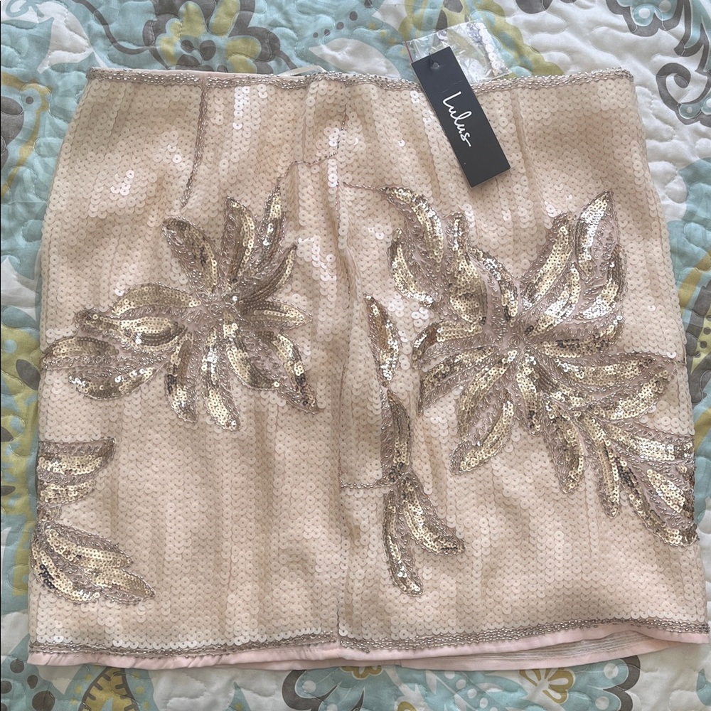 Lulu's Champagne Sequin Floral Mini Skirt